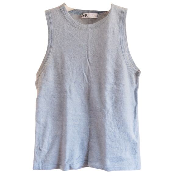 Zara Wool/Alpaca Blend Sweater Tank Top Sz M Blue Crew Muscle Top Tee Fuzzy Soft - Picture 1 of 5